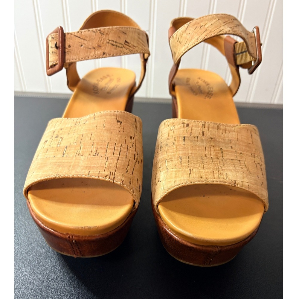 Kork-Ease Women's Myrna Cork Wedge Platform Sandals Tan Leather Ankle Strap 9 - Picture 2 of 10